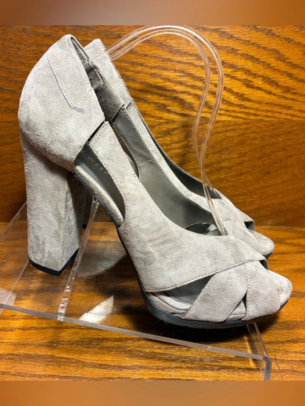 Nine West Grey Suede Chunky Platform Heels Size 10.5